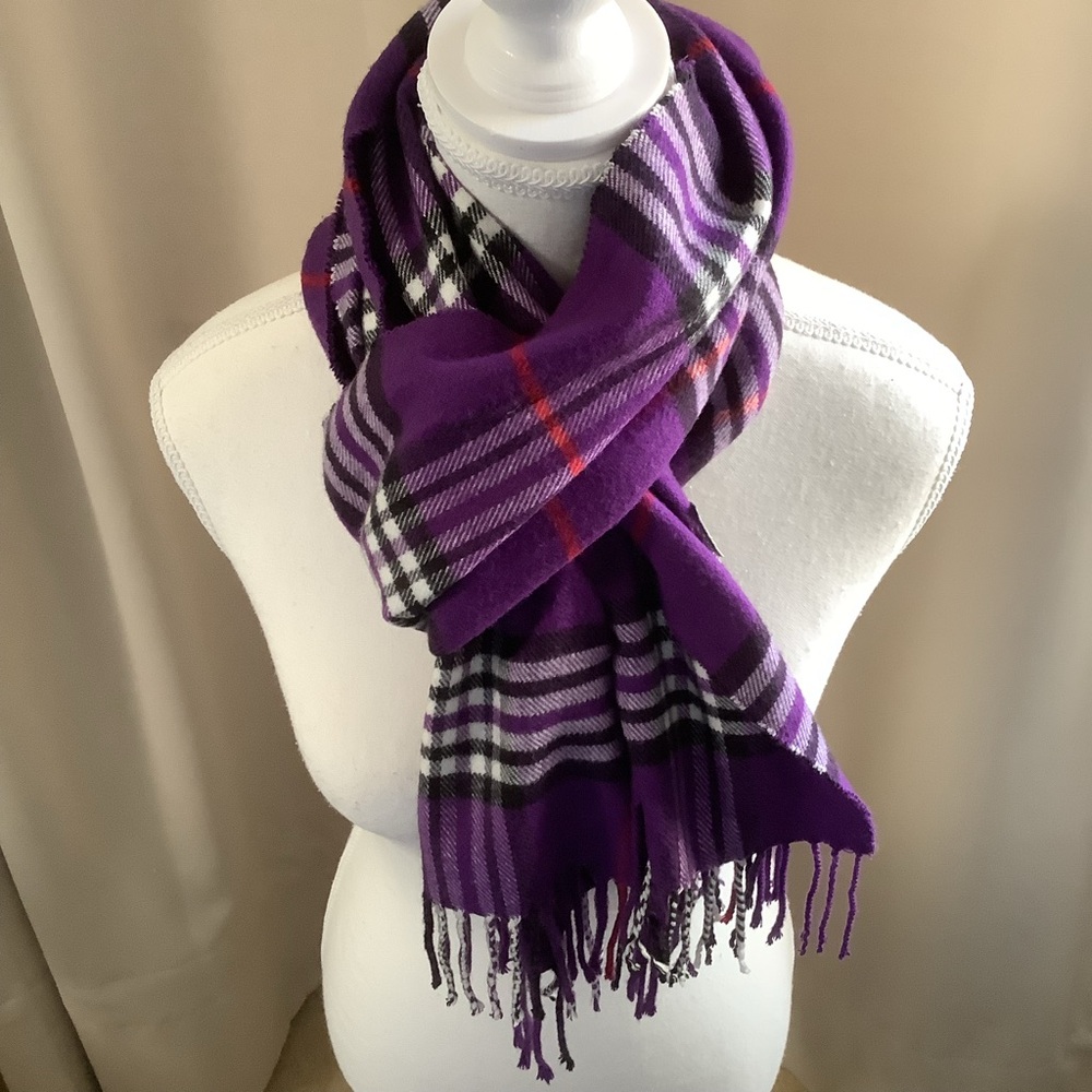 Cashmere Feel Purple Plaid Women's Scarf - Picture 5 of 6